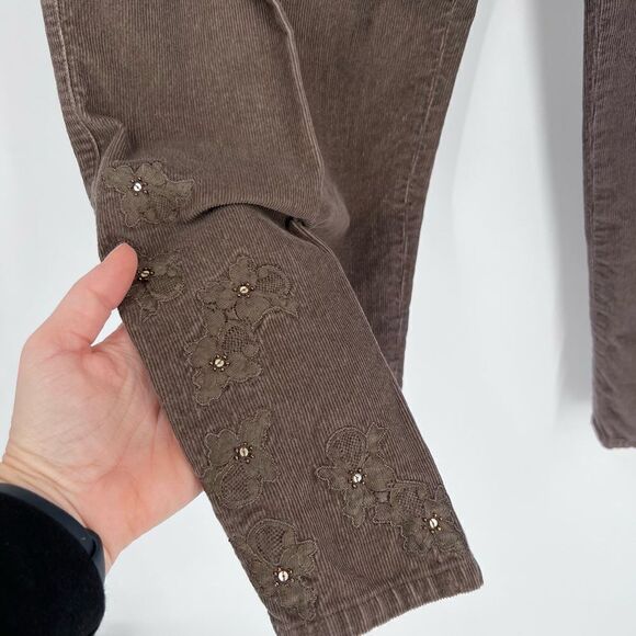 J. Jill Embellished Corduroy ankle Pants Size 16 petite Dark Brown rhinestone - Picture 5 of 10